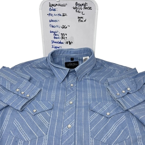 White Horse Light Blue Striped Western Pearlescent Button Long Sleeve Shirt L - Picture 7 of 10